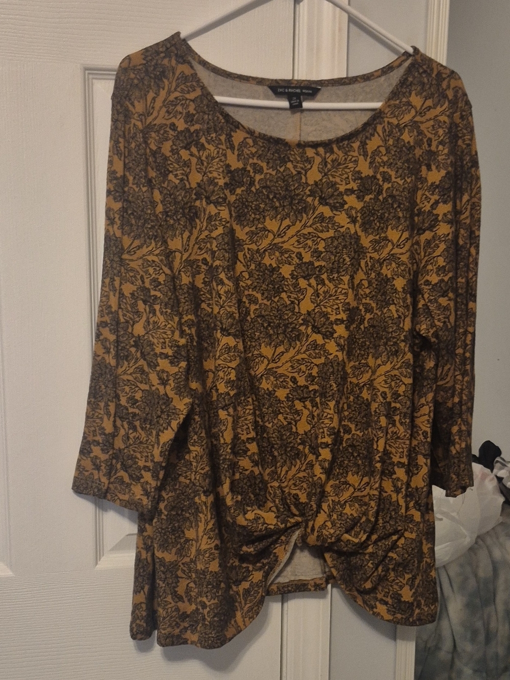 Zac & Rachel Mustard and Black Floral Twist-Front Long Sleeve Top